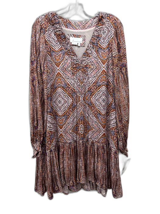 Anthropologie Size S cream, brown & multi print Polyester Abstract Print Dress cream, brown & multi print / S
