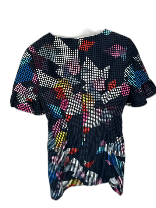 Trina Turk Size 6 Black & Multi Cotton Short Sleeve Checkered Back Zip Dress Black & Multi / 6