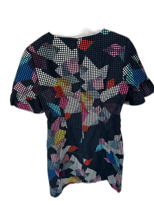 Trina Turk Size 6 Black & Multi Cotton Short Sleeve Checkered Back Zip Dress Black & Multi / 6