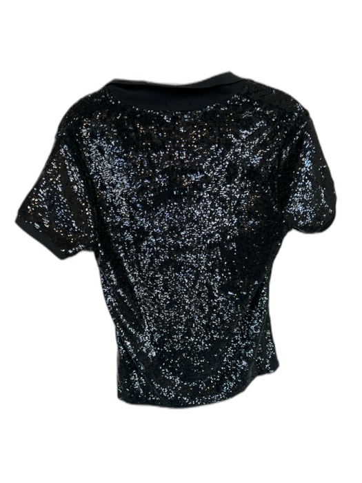 Polo Ralph Lauren Size M Black Cotton Sequins Collar Short Sleeve Polo Top Black / M