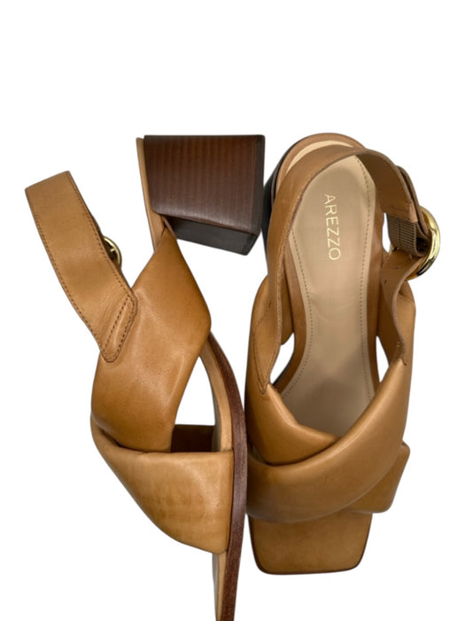 Arezzo Shoe Size 41 Brown Leather Criss Cross Gold Buckle Wood Heel Heels Brown / 41