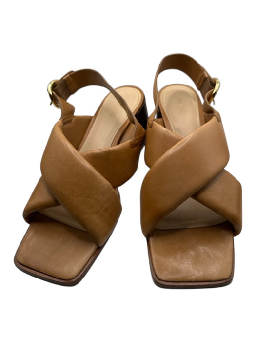 Arezzo Shoe Size 41 Brown Leather Criss Cross Gold Buckle Wood Heel Heels Brown / 41