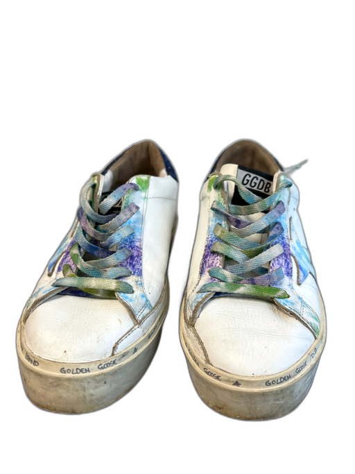 Golden Goose Shoe Size 38 White, Blue & Purple Leather Low Top lace up Sneakers White, Blue & Purple / 38