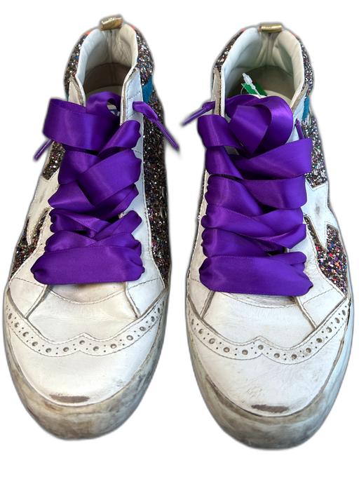 Golden Goose Shoe Size 38 White & Purple Leather Sparkle High Top Sneakers White & Purple / 38