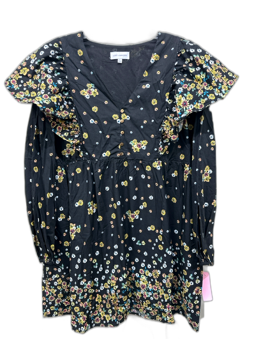 Lost & Wander Size Large Black, Yellow & Multi Cotton Long Balloon Sleeve Dress Black, Yellow & Multi / Large