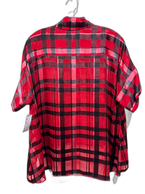 Alice + Olivia Size Small Red & Black Viscose & Silk Short Sleeve Plaid Top Red & Black / Small
