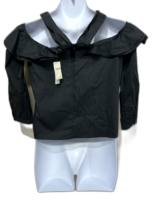 J. Crew Size 6 Black Cotton Long Sleeve Cold Shoulder Zip Back Top Black / 6