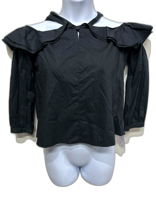 J. Crew Size 6 Black Cotton Long Sleeve Cold Shoulder Zip Back Top Black / 6