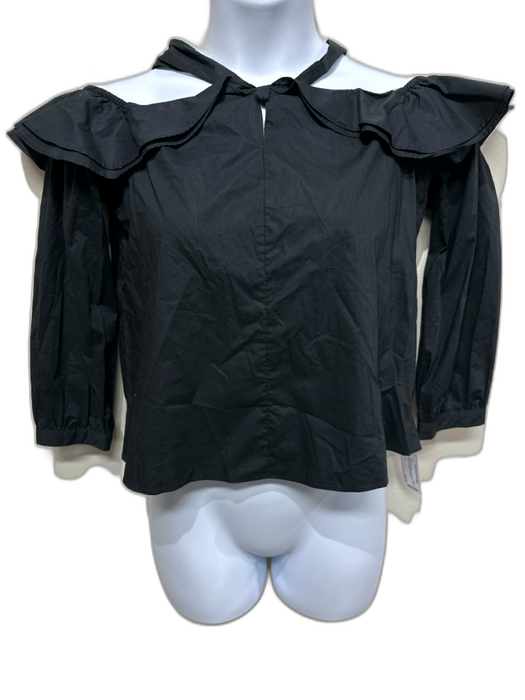 J. Crew Size 6 Black Cotton Long Sleeve Cold Shoulder Zip Back Top Black / 6