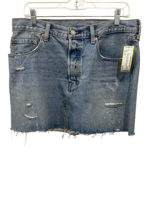Levi's Size 31 Medium Wash Cotton Denim High Rise Distressed 5 Pocket Skirt Medium Wash / 31