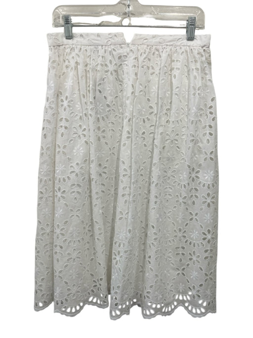 J Crew Size 6 White Polyester Blend Gathered Floral Eyelet Scalloped Hem Skirt White / 6