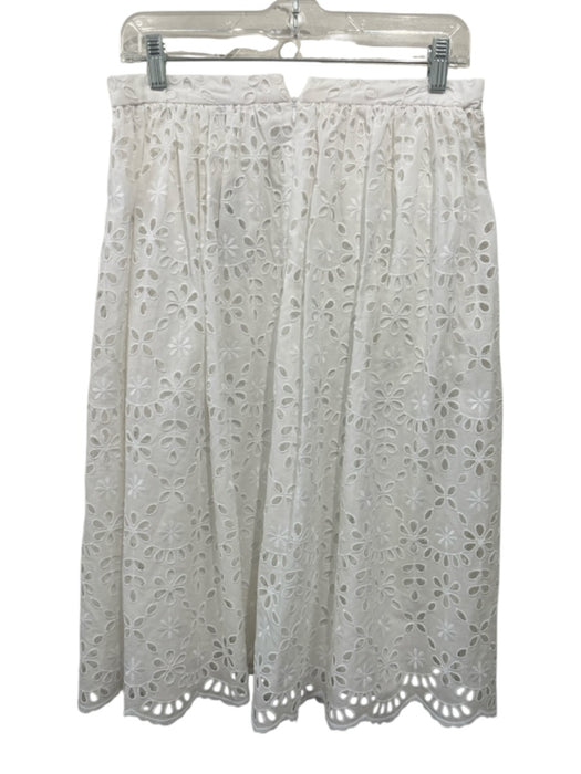 J Crew Size 6 White Polyester Blend Gathered Floral Eyelet Scalloped Hem Skirt White / 6