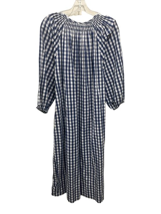Lake Size Medium Navy & white Cotton Long puff sleeve Gingham V Neck Dress Navy & white / Medium