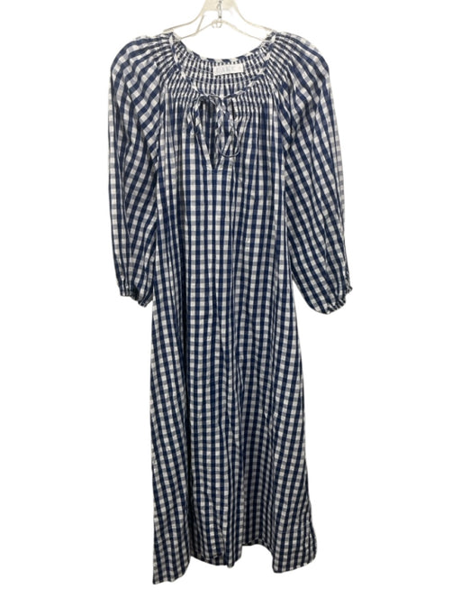 Lake Size Medium Navy & white Cotton Long puff sleeve Gingham V Neck Dress Navy & white / Medium