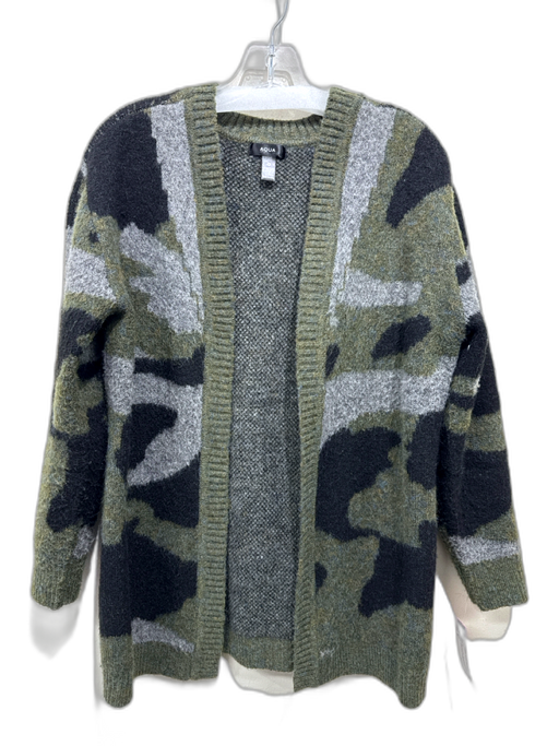 Aqua Size M Green, Black & Gray Recycled Polyester Camo Open Front Sweater Green, Black & Gray / M