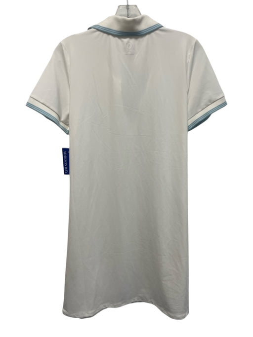 Addison Bay Size L White Polyester Blend Collar Neck Blue Stripe Detail Dress White / L