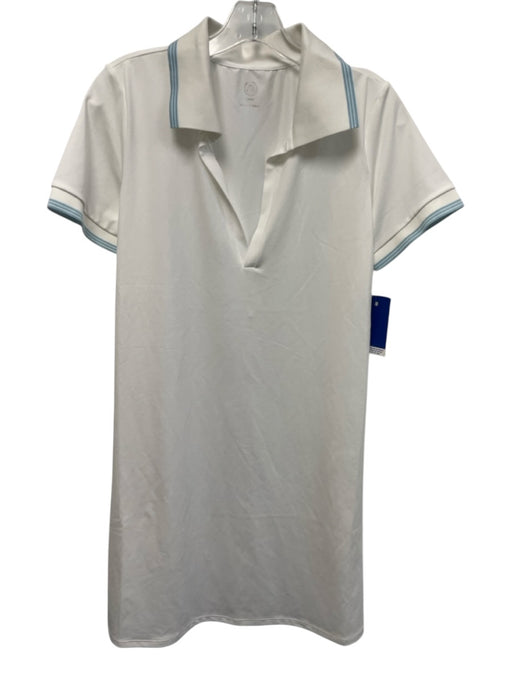 Addison Bay Size L White Polyester Blend Collar Neck Blue Stripe Detail Dress White / L