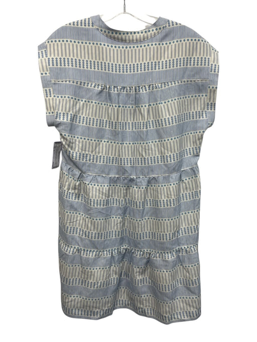 Marie Oliver Size M Blue & White Silk & Linen Mock Neck Half Button Down Dress Blue & White / M