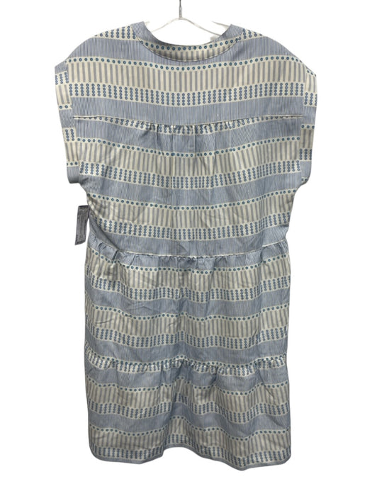 Marie Oliver Size M Blue & White Silk & Linen Mock Neck Half Button Down Dress Blue & White / M