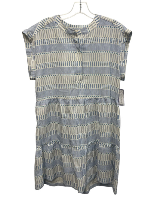 Marie Oliver Size M Blue & White Silk & Linen Mock Neck Half Button Down Dress Blue & White / M
