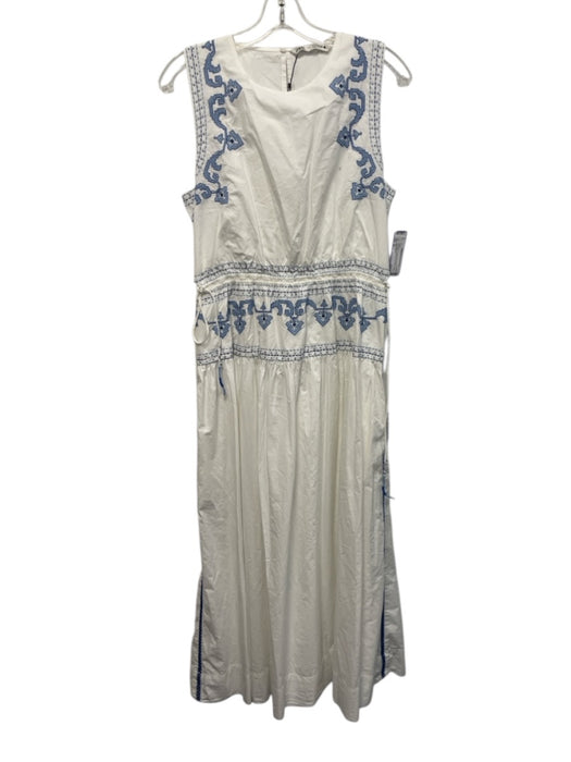 Zara Size M Navy, Light Blue & White Polyester Sleeveless Drawstring Waist Dress Navy, Light Blue & White / M