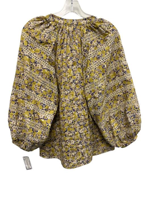 Maje Size 2 Yellow, Blue & Purple Cotton Half Button Down Mock Neck Top Yellow, Blue & Purple / 2