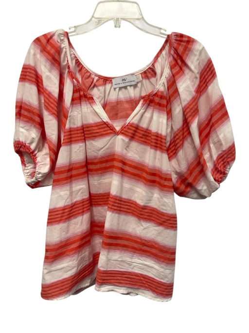 Never a Wallflower Size M Orange, Pink & White Cotton Blend V Neck Top Orange, Pink & White / M