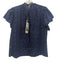 Birds of Paradis Size M Navy Cotton Ruffle Neck Short Flare Sleeve Top Navy / M