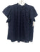 Birds of Paradis Size M Navy Cotton Ruffle Neck Short Flare Sleeve Top Navy / M