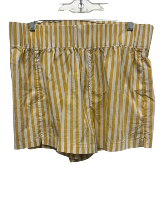 AYR Size L Yellow & White Cotton Elastic Waist Vertical Stripes Pockets Shorts Yellow & White / L