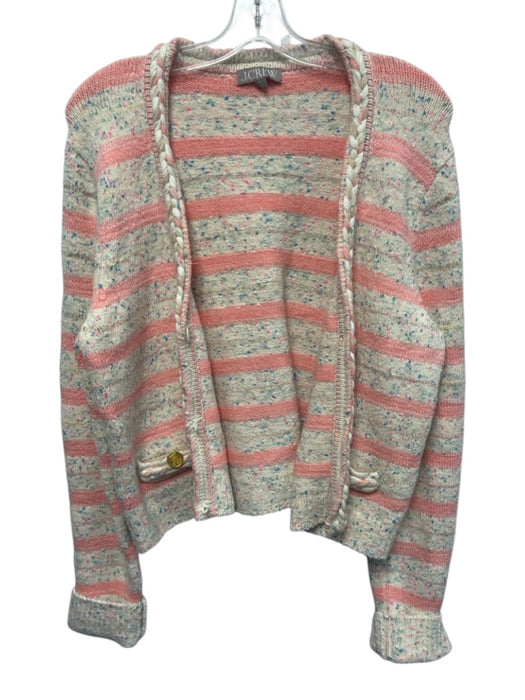 J.Crew Black Label Size L Pink, White & Multi Cotton Knit Gold Buttons Sweater Pink, White & Multi / L
