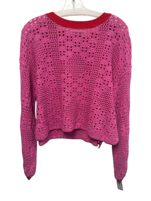 Free People Size S Red & Pink Cotton Crew Neck Knit Long Sleeve Sweater Red & Pink / S