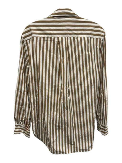Rag & Bone Size M Brown & White Cotton Long Sleeve Stripe Buttons Collar Top Brown & White / M