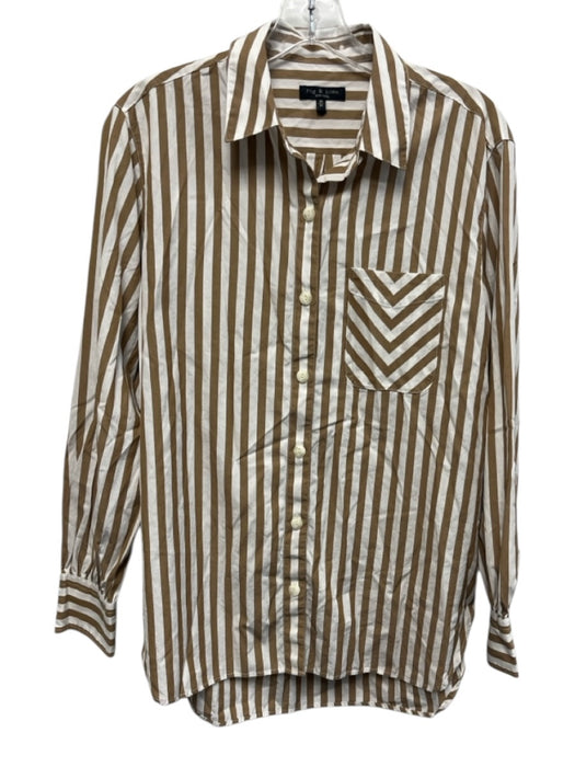 Rag & Bone Size M Brown & White Cotton Long Sleeve Stripe Buttons Collar Top Brown & White / M