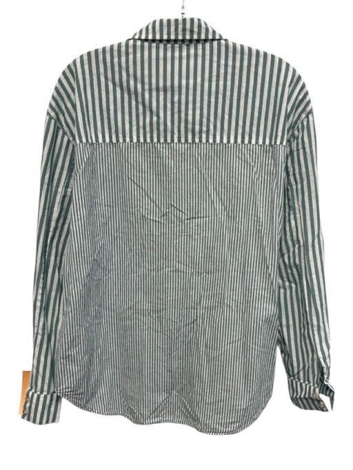 Pistola Size M Sea Green & white Cotton Long Sleeve Stripe Buttons Collar Top Sea Green & white / M