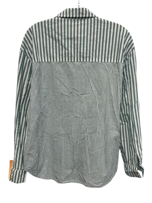 Pistola Size M Sea Green & white Cotton Long Sleeve Stripe Buttons Collar Top Sea Green & white / M