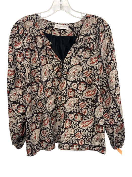India Collection Emerson Fry Size M Brown, Beige, Orange Cotton 1/4 Button Top Brown, Beige, Orange / M