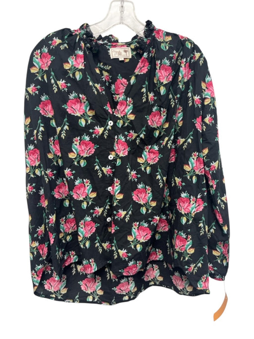 Mille Resort & Travel Size L Black, Pink, Green Cotton Long Sleeve Buttons Top Black, Pink, Green / L