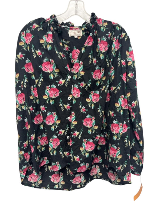 Mille Resort & Travel Size L Black, Pink, Green Cotton Long Sleeve Buttons Top Black, Pink, Green / L