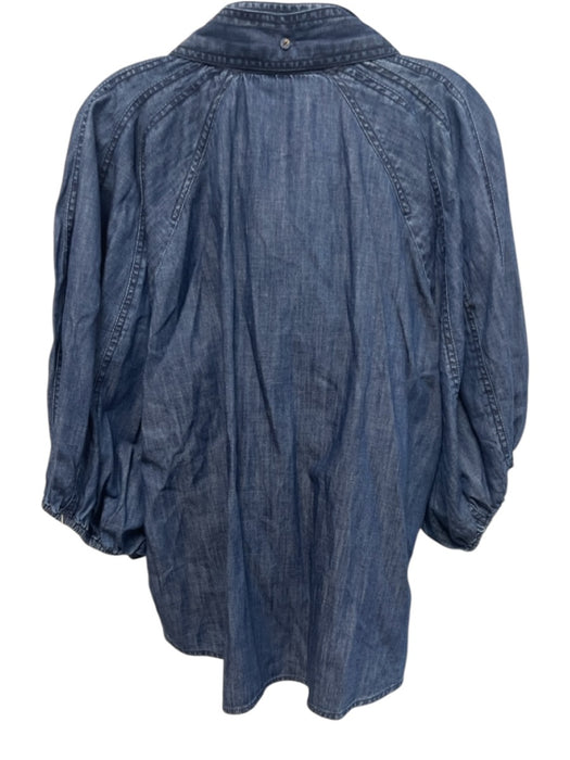 Marie Oliver Size M Medium Wash Cotton Puff 3/4 Sleeve Buttons Neck Tie Top Medium Wash / M