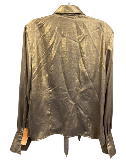 Finley Size M Gold Metallic Long Sleeve Buttons Front Tie Top Gold / M