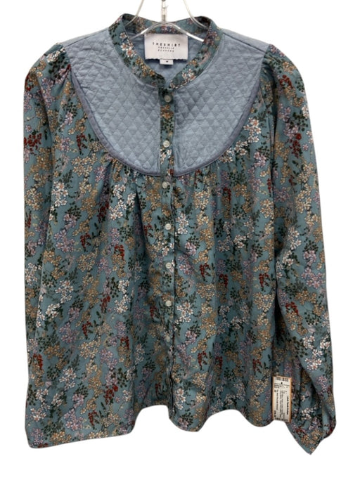 The Shirt Rochelle Behrens Size M Light Blue, Green, Cream Polyester Buttons Top Light Blue, Green, Cream / M