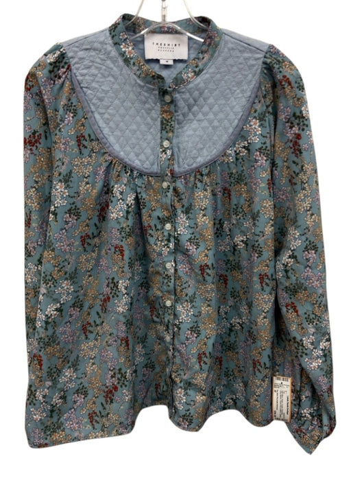 The Shirt Rochelle Behrens Size M Light Blue, Green, Cream Polyester Buttons Top Light Blue, Green, Cream / M