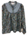 The Shirt Rochelle Behrens Size M Light Blue, Green, Cream Polyester Buttons Top Light Blue, Green, Cream / M
