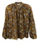 Olivia James Size S Brown, Yellow, Blue Cotton Puff 3/4 Sleeve Floral Print Top Brown, Yellow, Blue / S