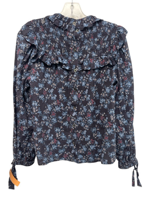 Sea New York Size M Navy Blue & Pink Cotton Seersucker Floral Print Top Navy Blue & Pink / M