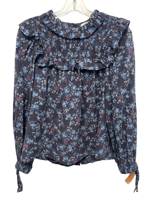 Sea New York Size M Navy Blue & Pink Cotton Seersucker Floral Print Top Navy Blue & Pink / M