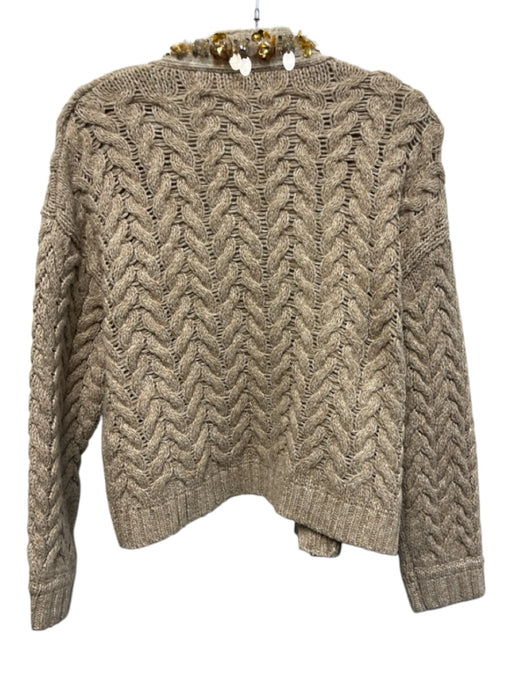 Maeve Size One Size Light Brown & Gold Acrylic Long Sleeve Sequin Cardigan Light Brown & Gold / One Size