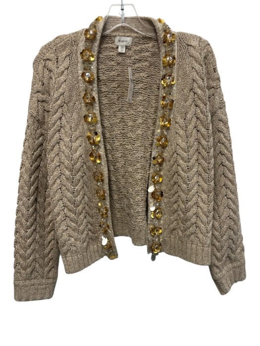 Maeve Size One Size Light Brown & Gold Acrylic Long Sleeve Sequin Cardigan Light Brown & Gold / One Size