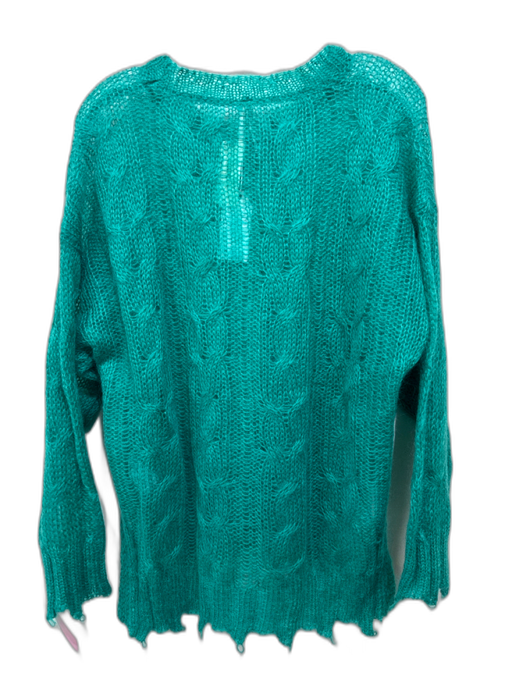 Anthropologie Size M Teal Green Recycled Nylon Cable Knit Open Knit Sweater Teal Green / M